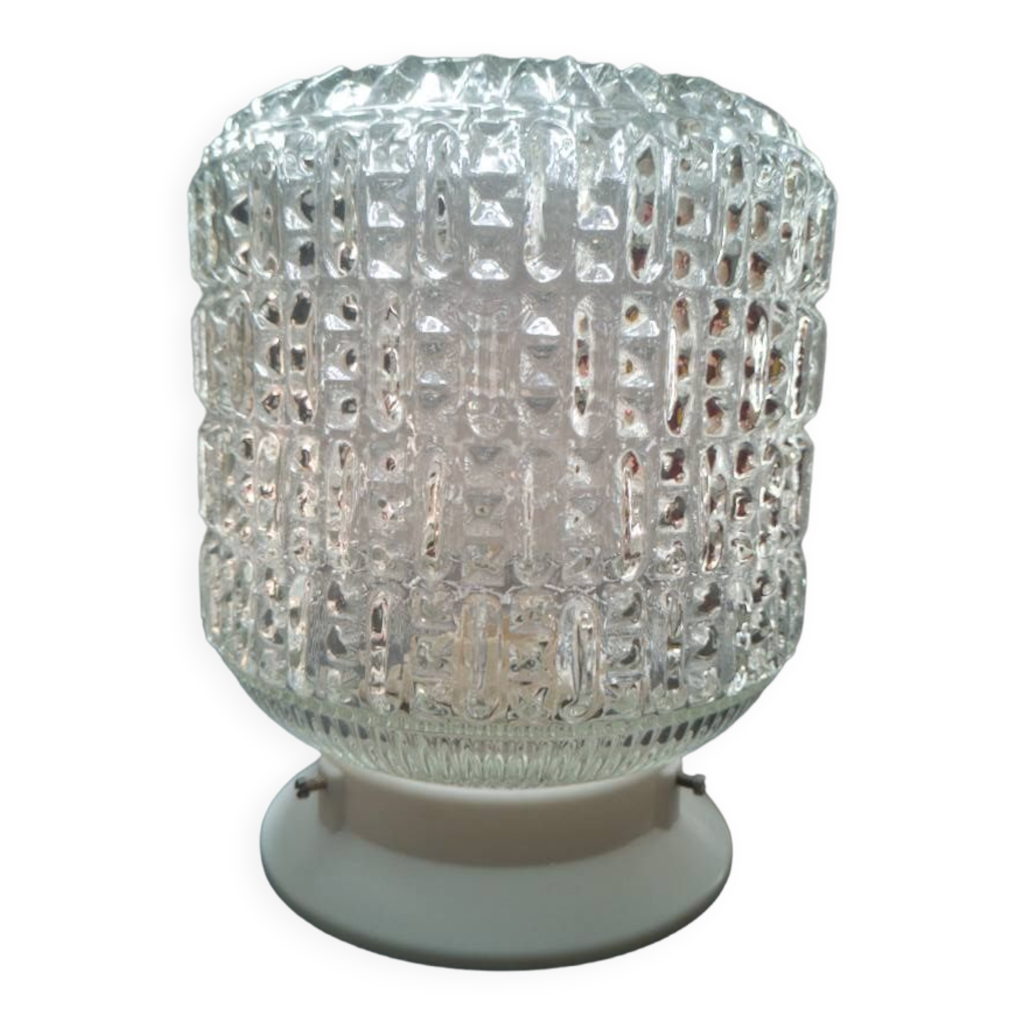Old ceiling lamp lamp vintage white glass diamond tip ø 14 cm 100% 1970 vintage