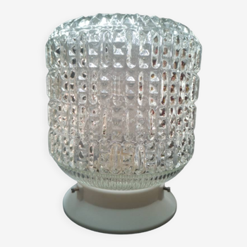 Old ceiling lamp lamp vintage white glass diamond tip ø 14 cm 100% 1970 vintage