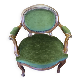 Fauteuil à médaillon ancien de style Louis Philippe en chêne