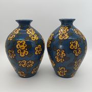 Pair of Large Art Deco Vases Émile Simonod H28cm Glazed Ceramic Blue