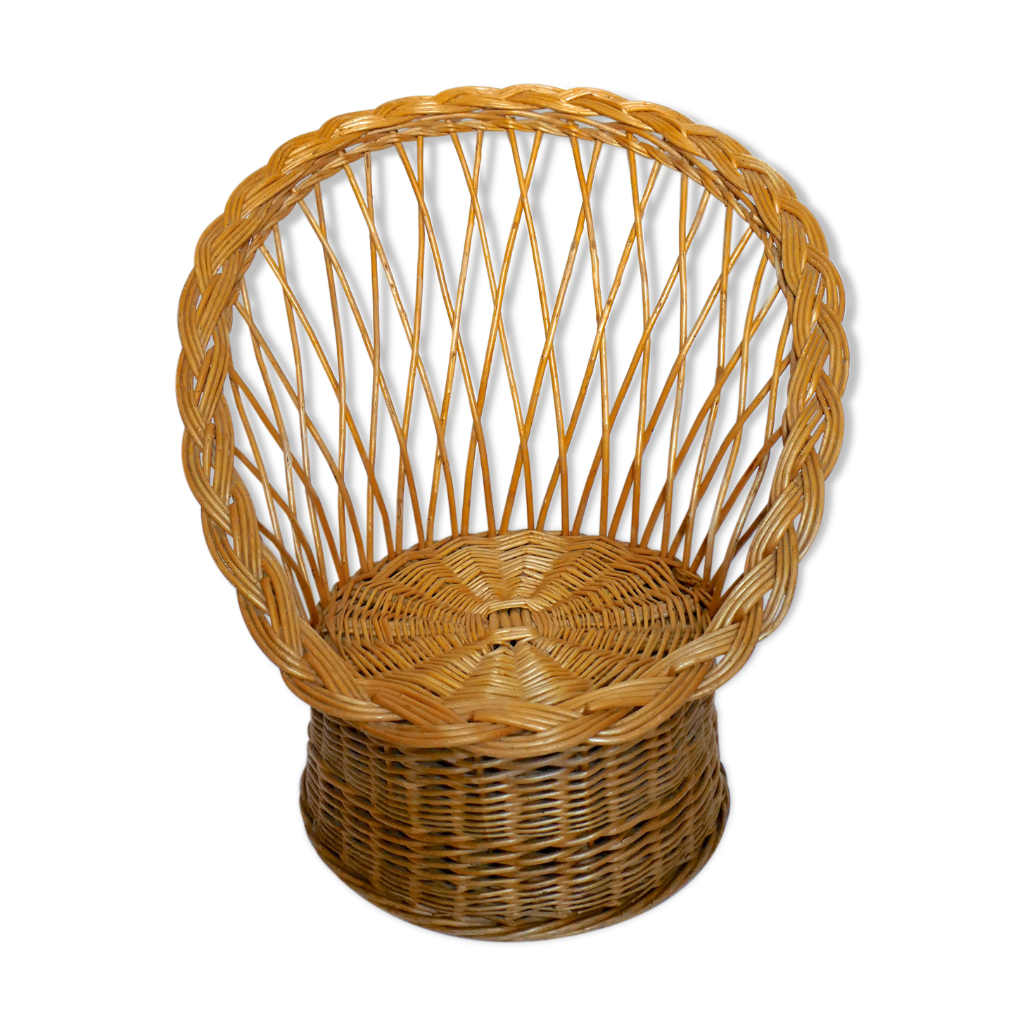 Armchair woven rattan basket, 60-70 years