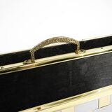 1980s newspaper rack made of brass and wood in Hollywood Regecy design