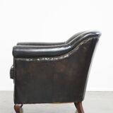 Black cowhide leather armchair