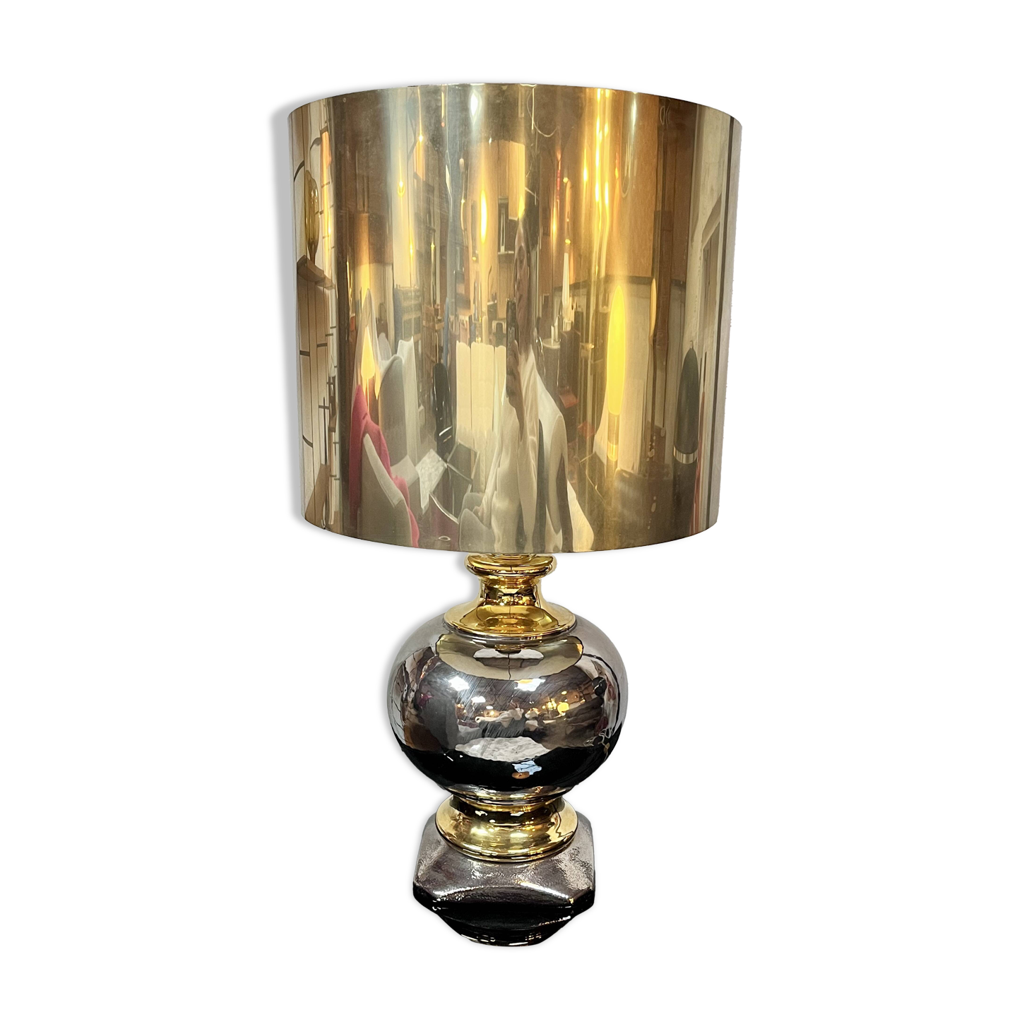 Gilded ceramic lamp, Italy, 1970