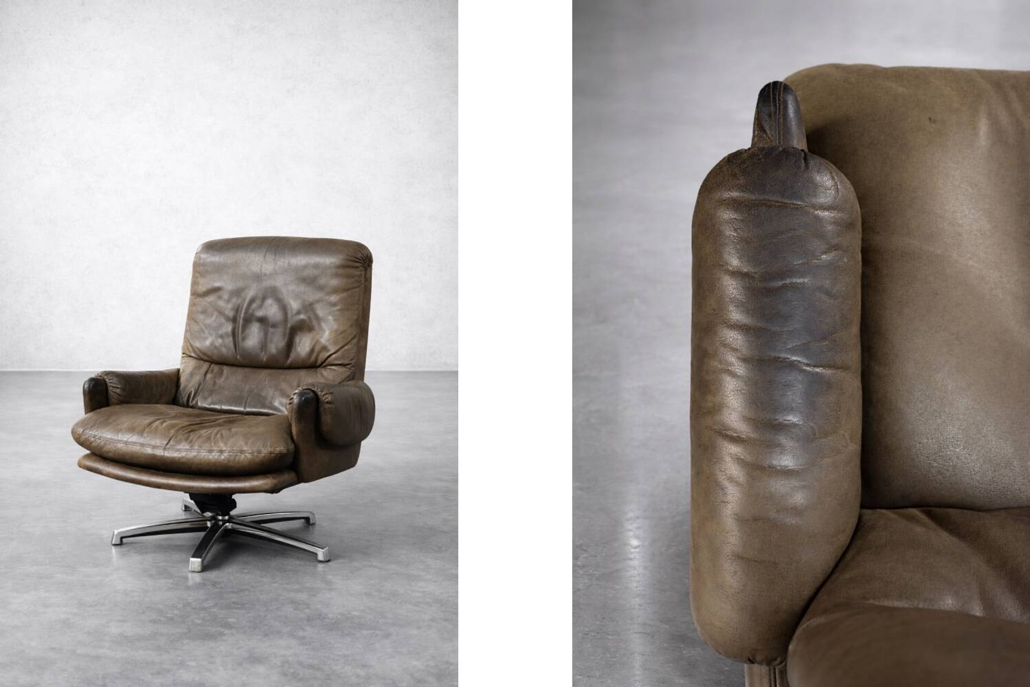 Vintage Mid-Century German Modern Leather Lounge Swivel Chair, 1960s