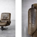 Vintage Mid-Century German Modern Leather Lounge Swivel Chair, 1960s