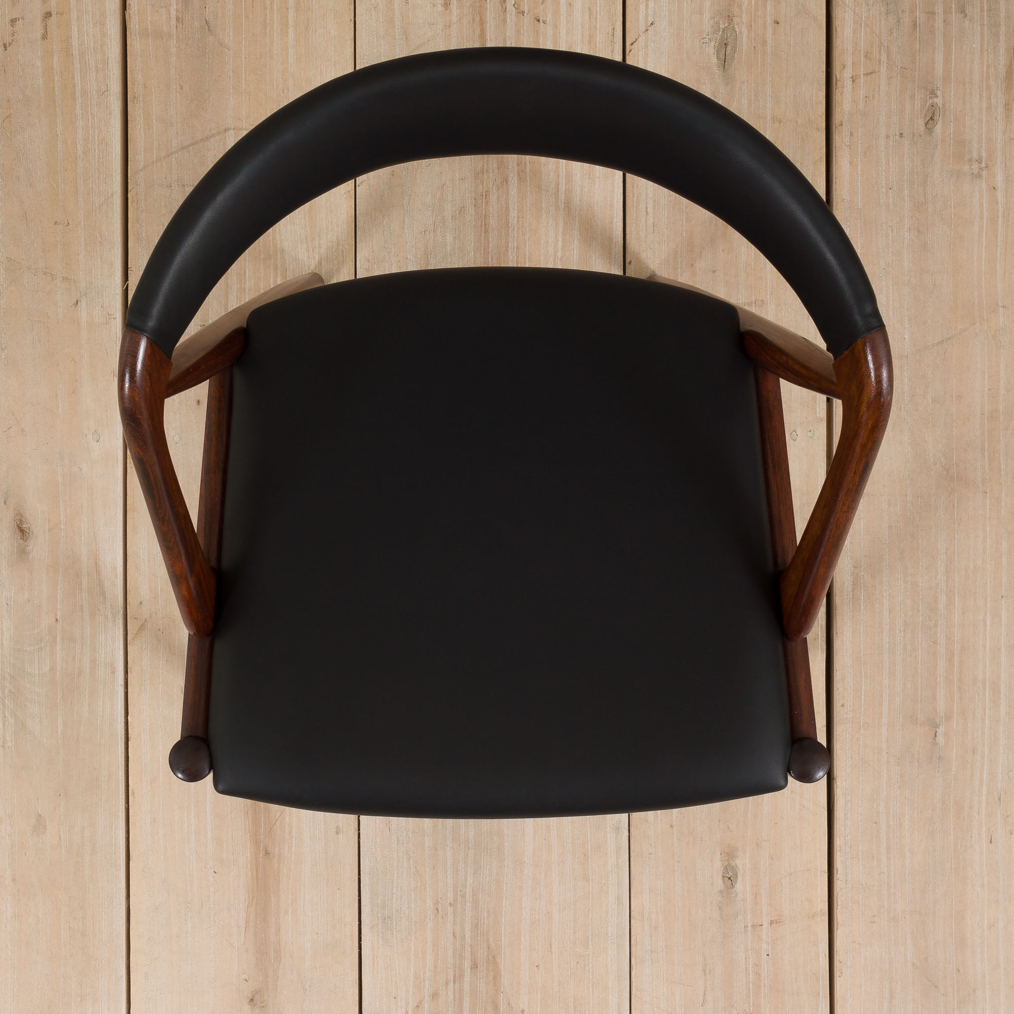 Kai Kristiansen rosewood desk chair 31 in reupholstered in soft black leather, Denmark, 60s