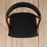 Kai Kristiansen rosewood desk chair 31 in reupholstered in soft black leather, Denmark, 60s