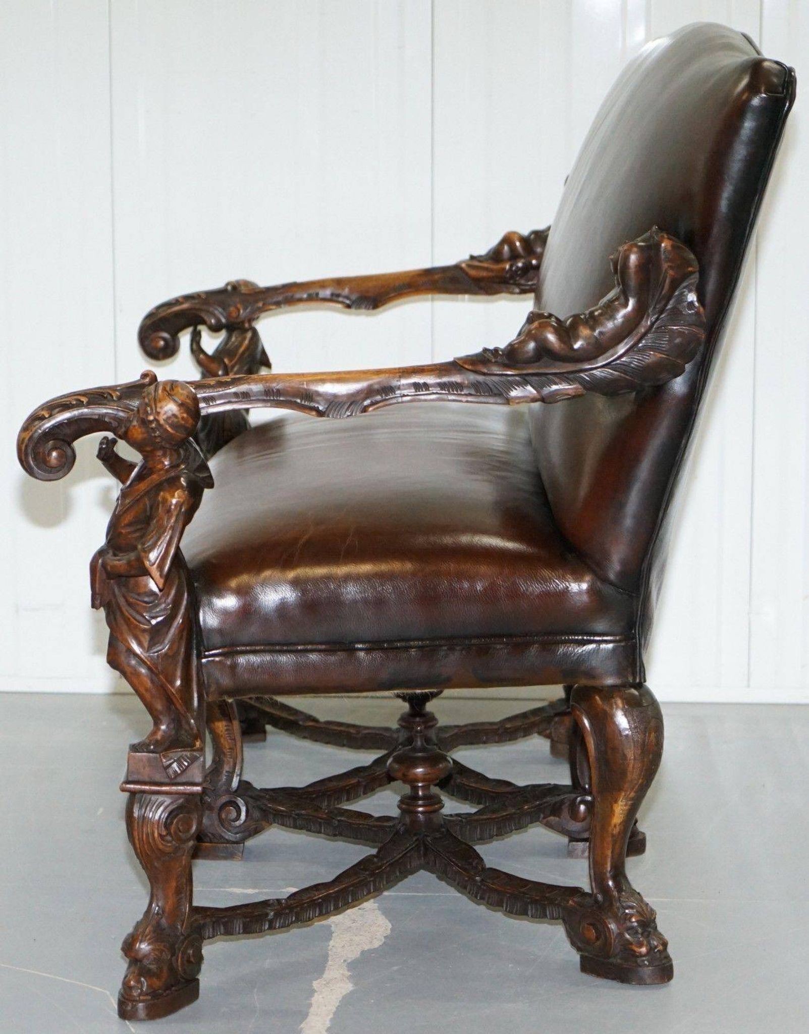 Carved Walnut Baroque Venetian Bench with Leather