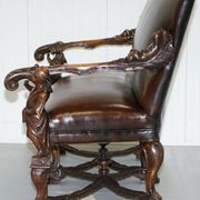 Carved Walnut Baroque Venetian Bench with Leather