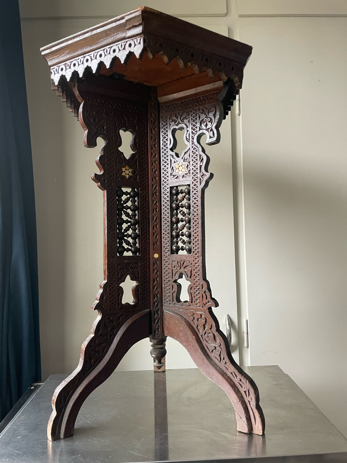 Antique Ottoman Turkish table with inlays and intricate carvings