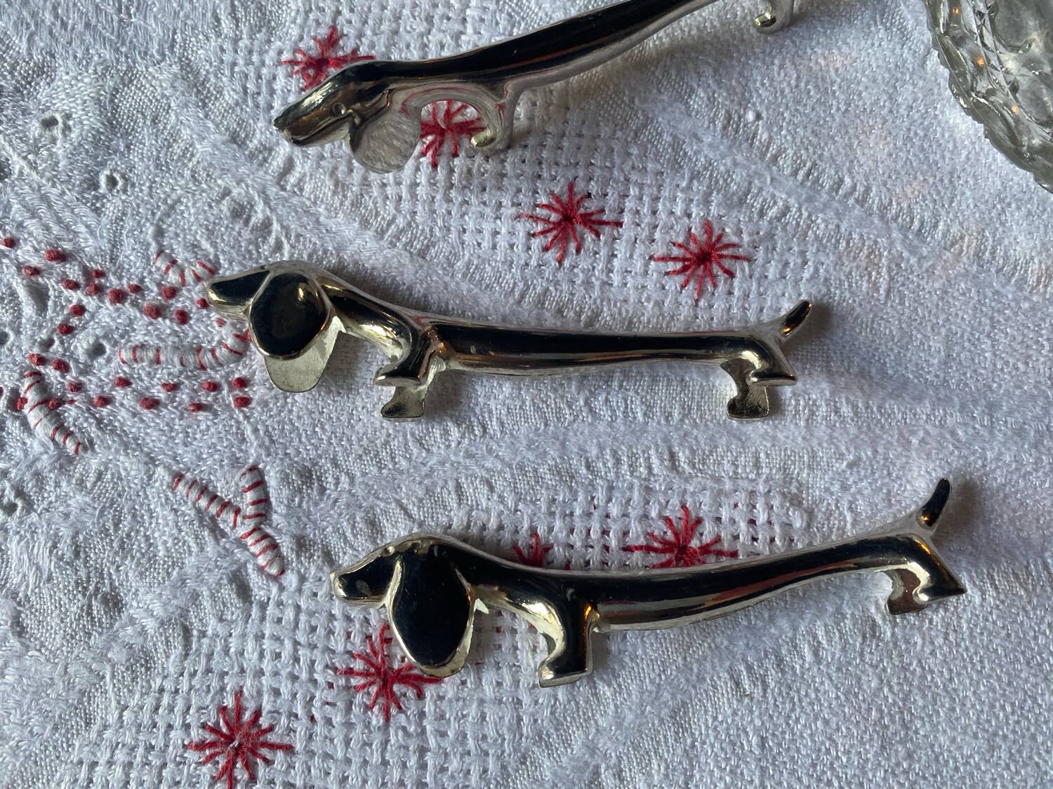 Set of 6 silver metal dachshund knife rests