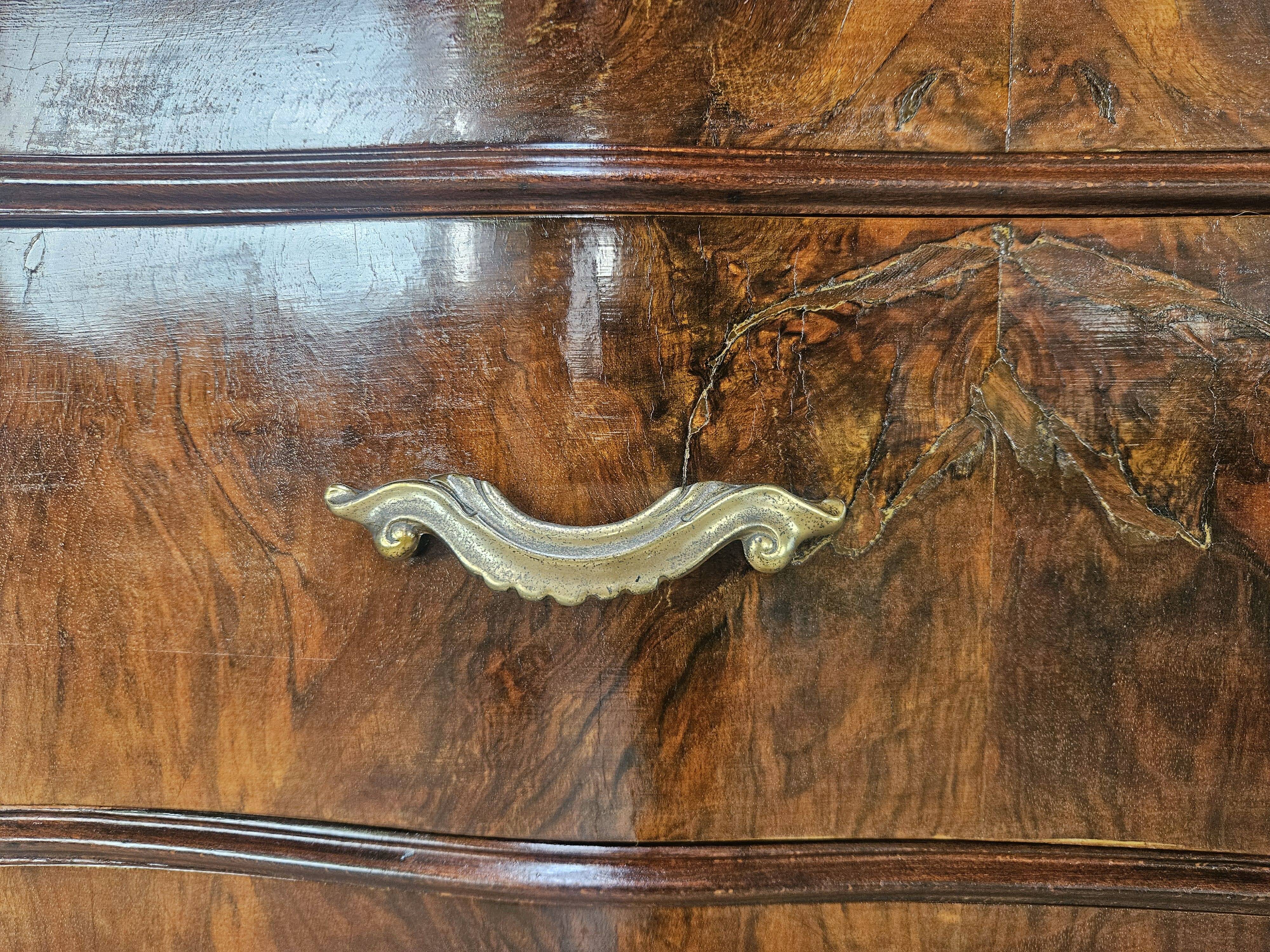 Chippendale chest of drawers in walnut burl, 1940s
