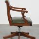 English-Style Office Chair in Cowhide Leather on Wheels Combined with Wood