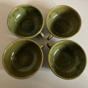 4 green glazed earthenware bowls with handles from Biot, 1960