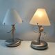 Pair of vintage lamps in wood and chrome metal