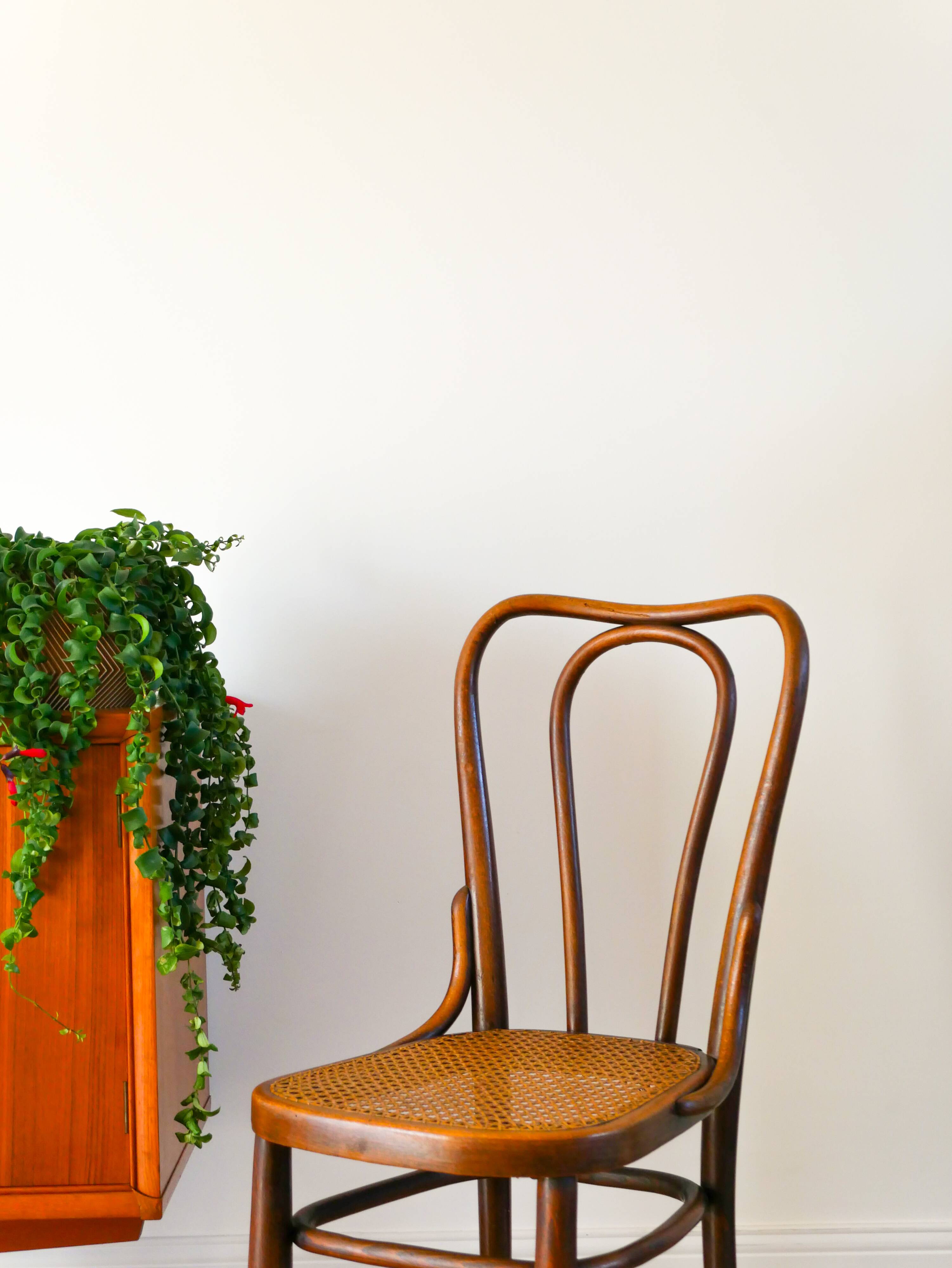 Set of 3 bistro chairs in wood and canework signed J. Kohn, Made in Austria, 20th century