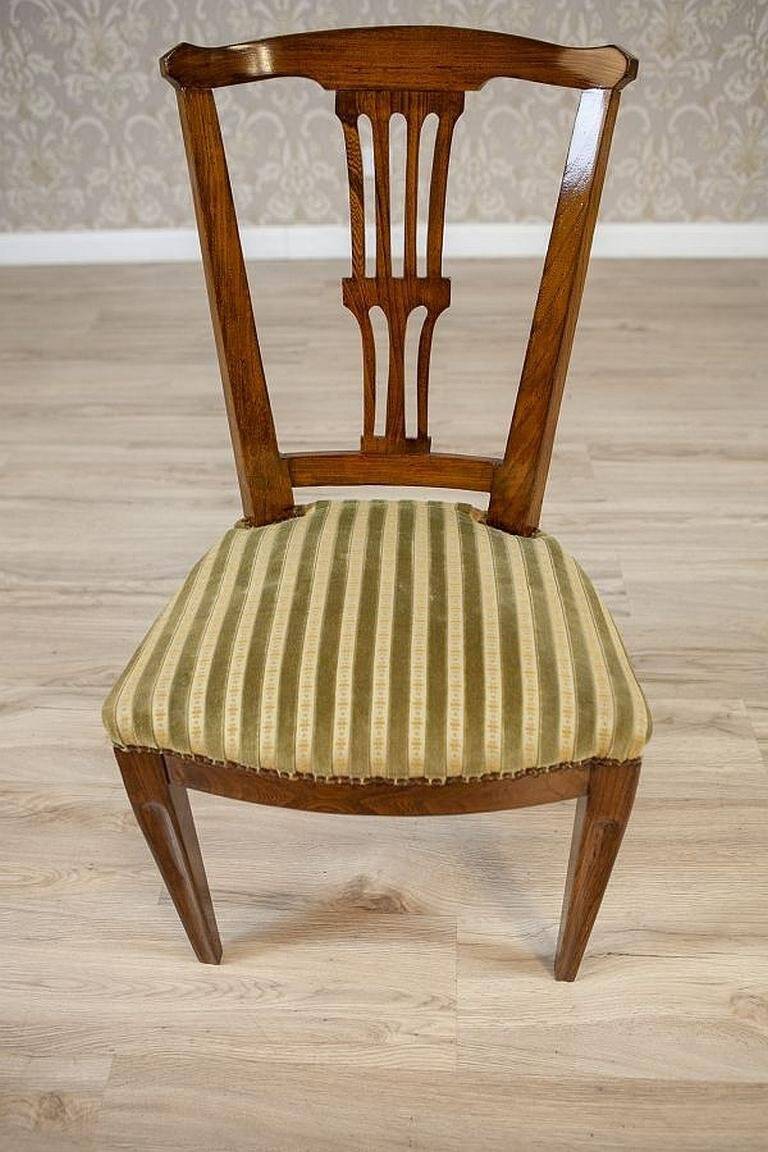 20th-Century Elm Chair in Striped Upholstery, 1940s