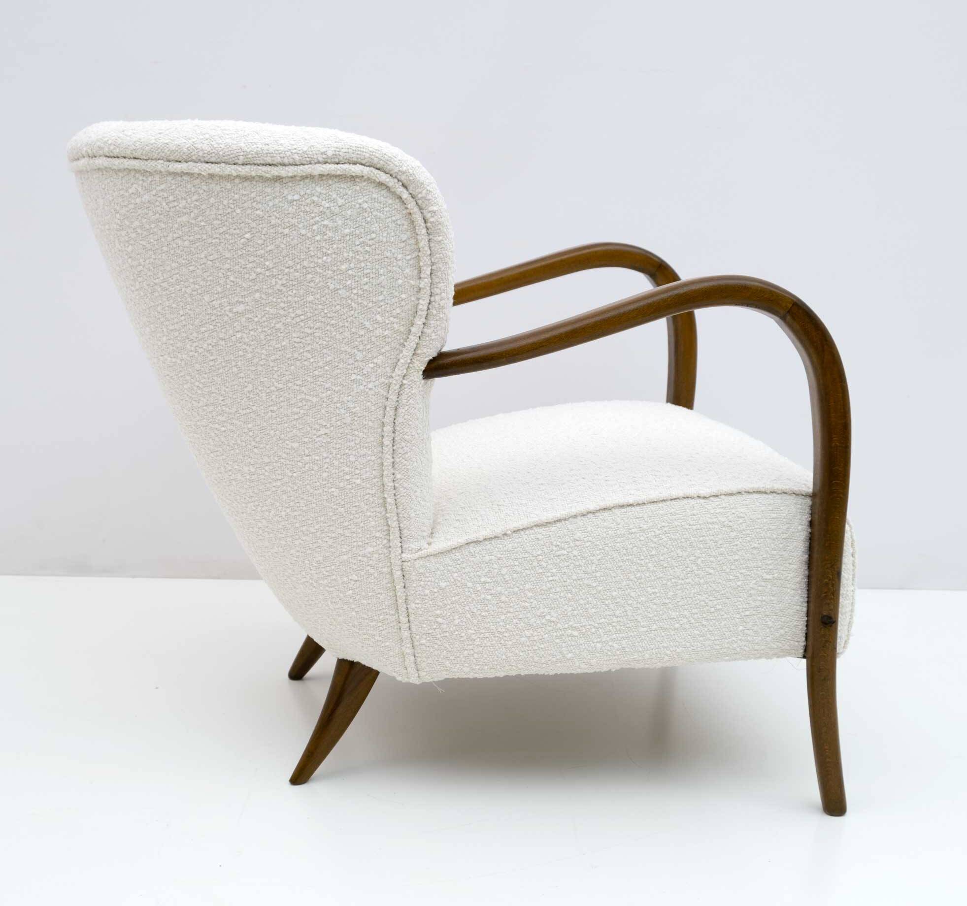 Malatesta and Masson Art Déco Style Italian Walnut and Bouclé Armchair, 50