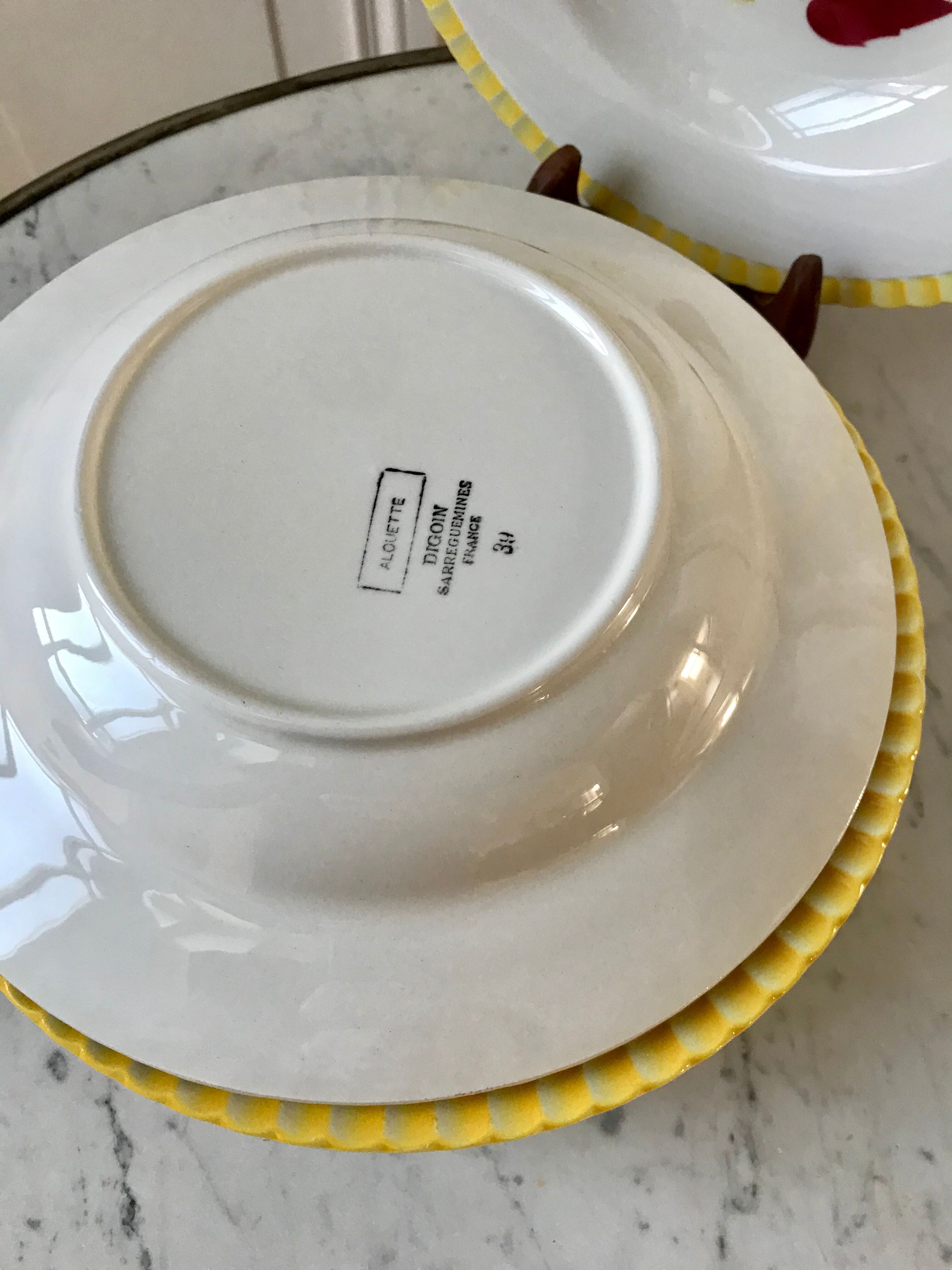 Lot of 6 hollow plates Digoin Sarreguemines model "Alouette" years 30-40