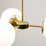 Mid-Century Modern Italian Chandelier in Brass and Opaline Glass, 1960s