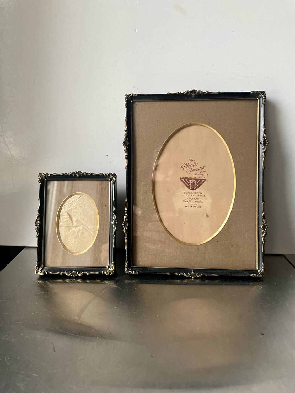 Pair of English Antique Metal Picture Frames in 2 different sizes
