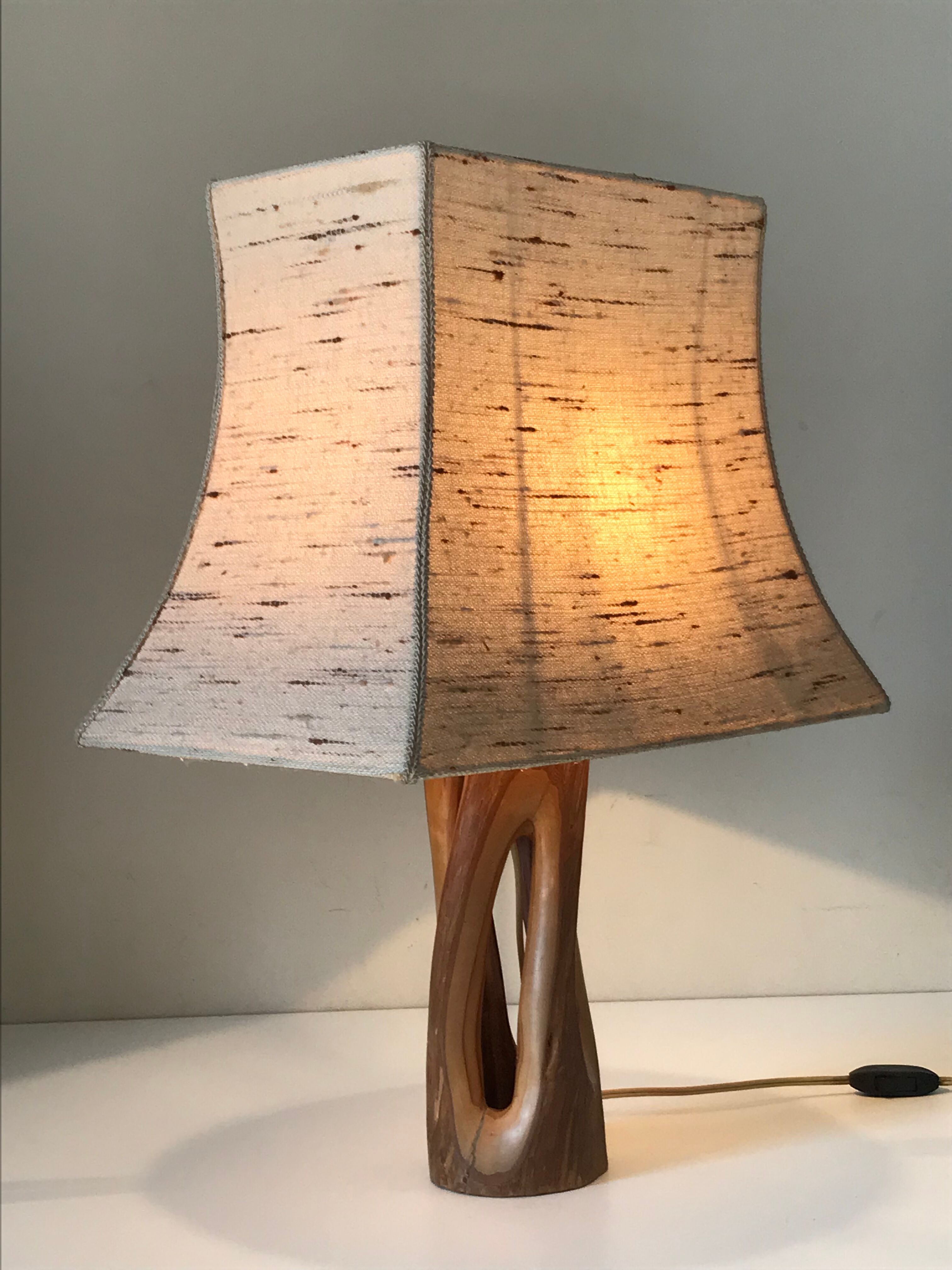 Vintage openwork wood lamp annees 60