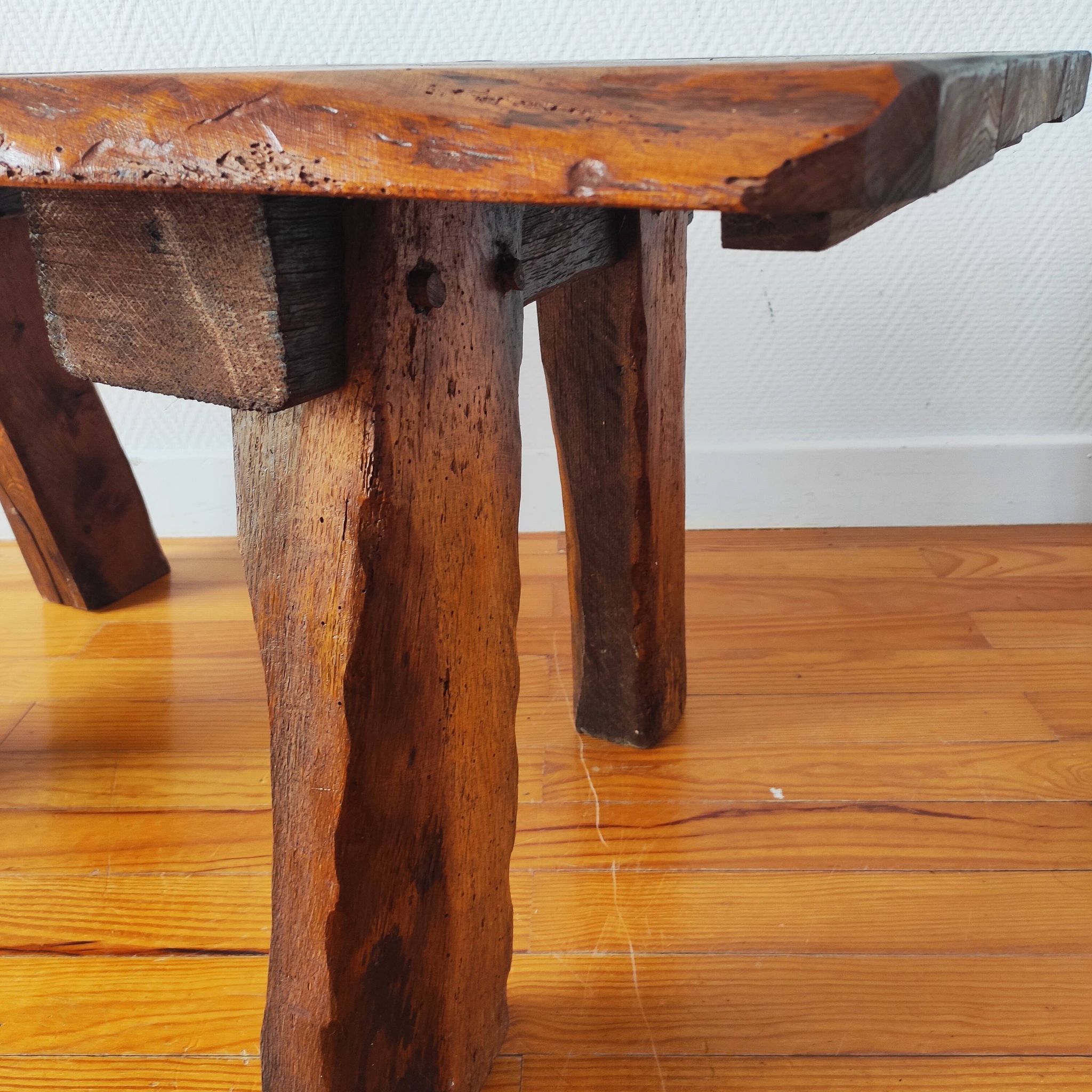 Vintage coffee table 50/60 brutalist oak and solid walnut