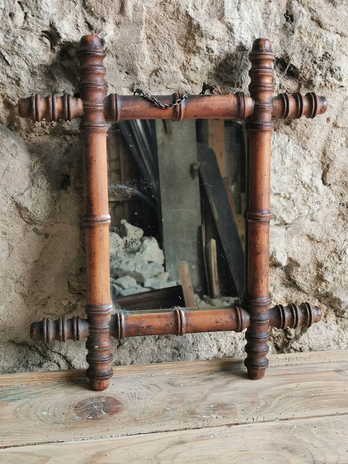 Wooden barber mirror