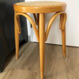 Tabouret bois et cannage vintage