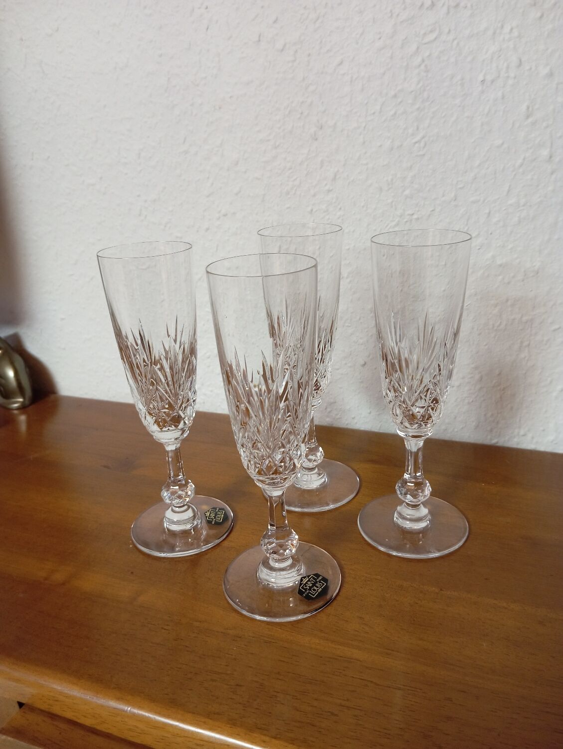 4 St Louis crystal champagne glasses, Massenet model - signed