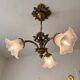 Antique Bronze Ceiling Chandelier with Fringed Glass Tulips, 3 Arms, Art Nouveau