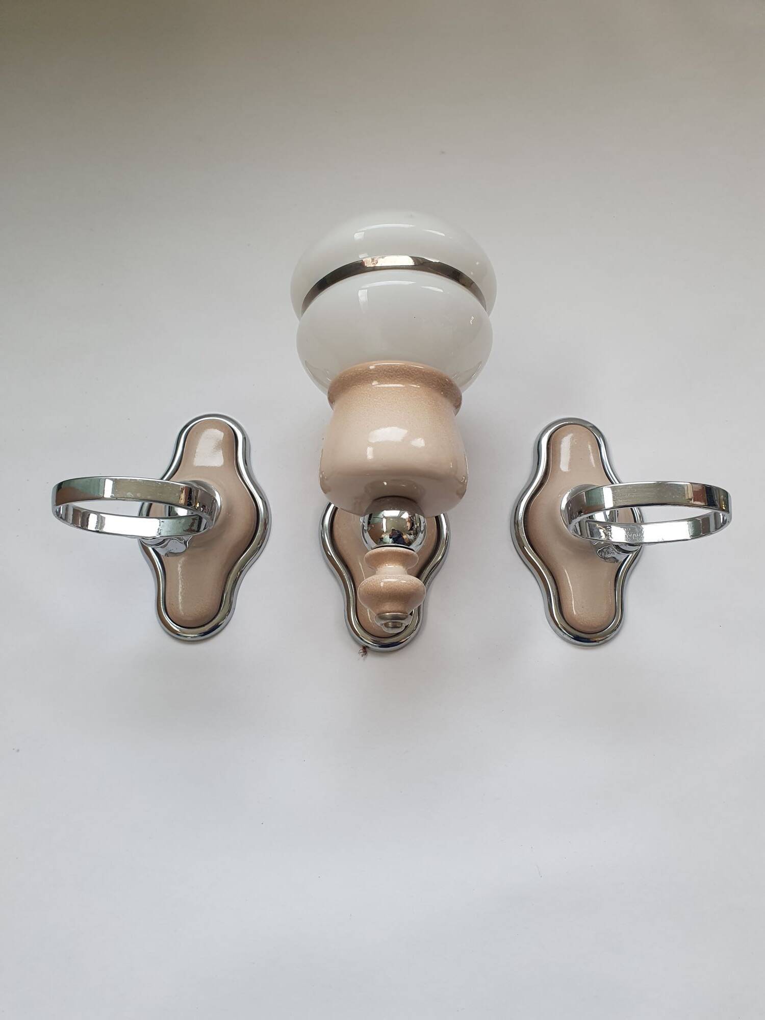Vintage bathroom wall light and two towel rails set