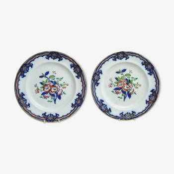 Pair of plates in English earthenware c meigh circa 1835 cobalt blue décor
