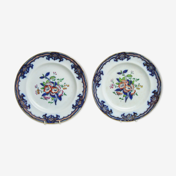 Paire d'assiettes en faïence anglaise C Meigh vers 1835 décor bleu cobalt