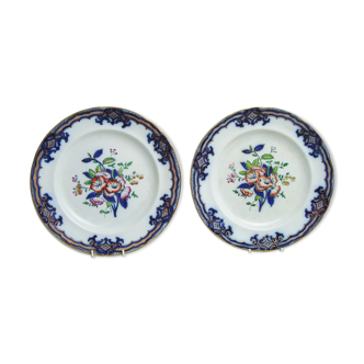 Paire d'assiettes en faïence anglaise C Meigh vers 1835 décor bleu cobalt