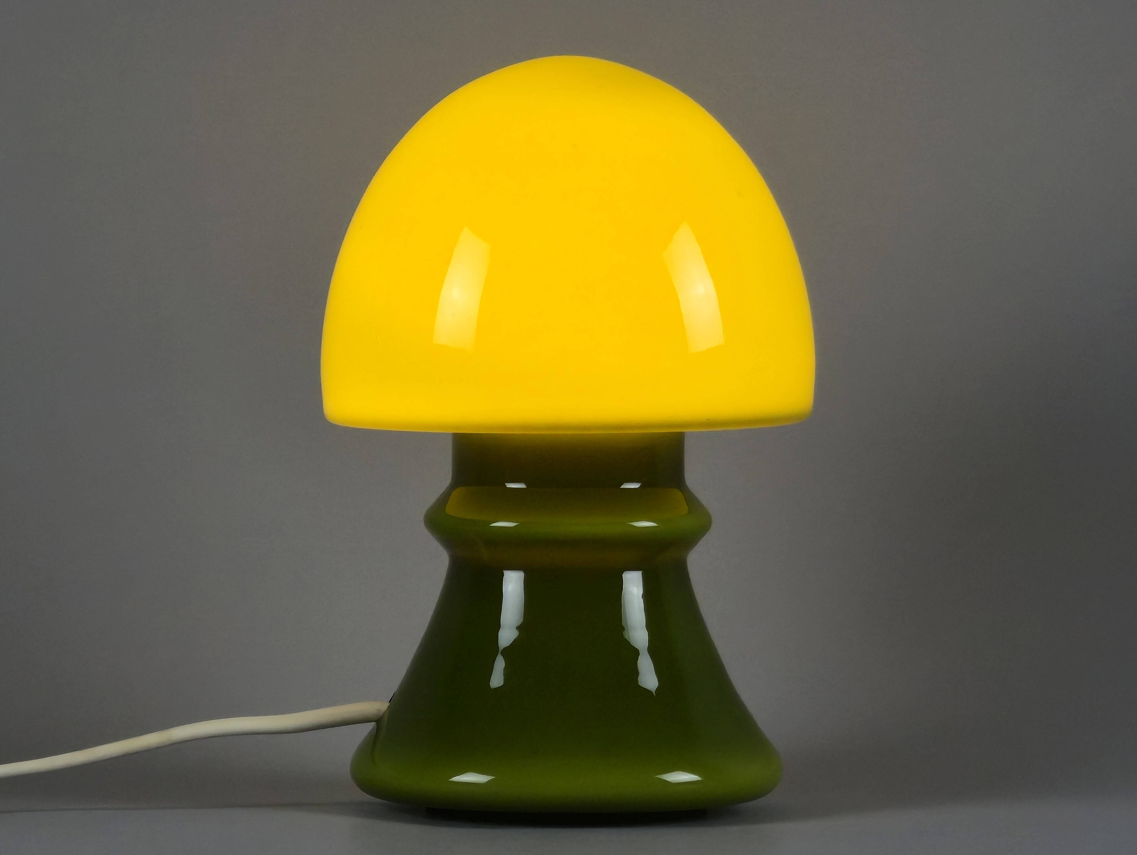 Vintage 1970s Flygsfors Orrefors Green Glass Mushroom Lamp, Sweden.