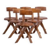 Pierre Chapo. Series of 6 model S34 chairs. 1960s.