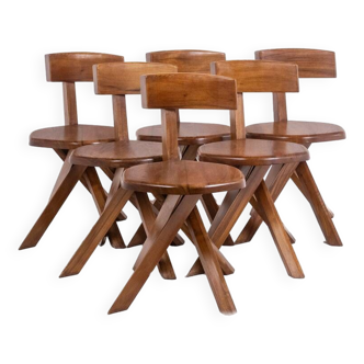 Pierre Chapo. Series of 6 model S34 chairs. 1960s.