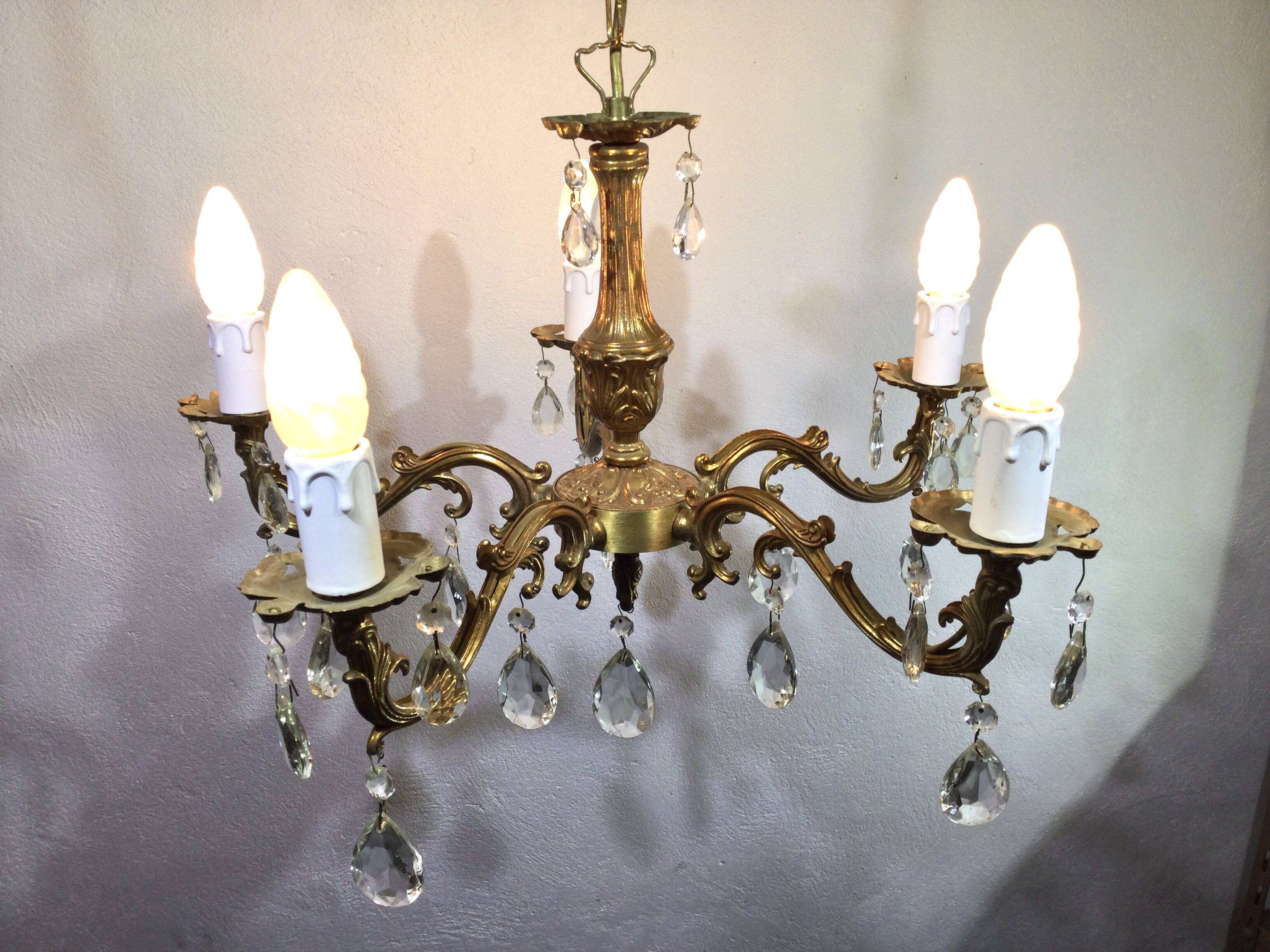 5-light chandelier in bronze and pendants