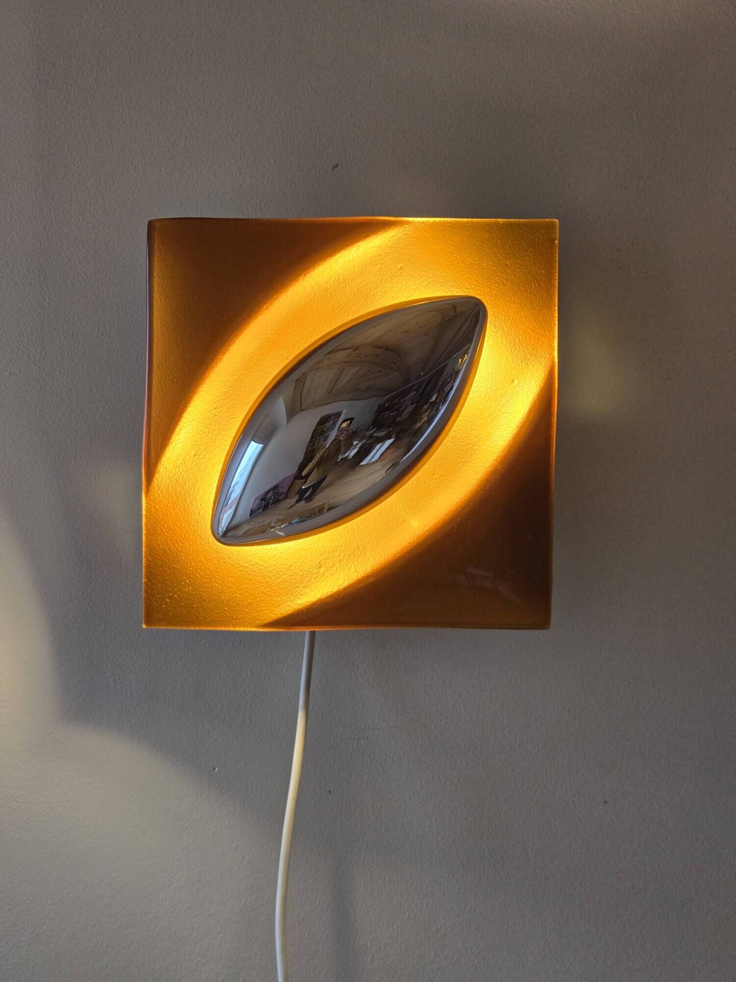 Pair of vintage square wall lights in glass and chrome - Space Age design