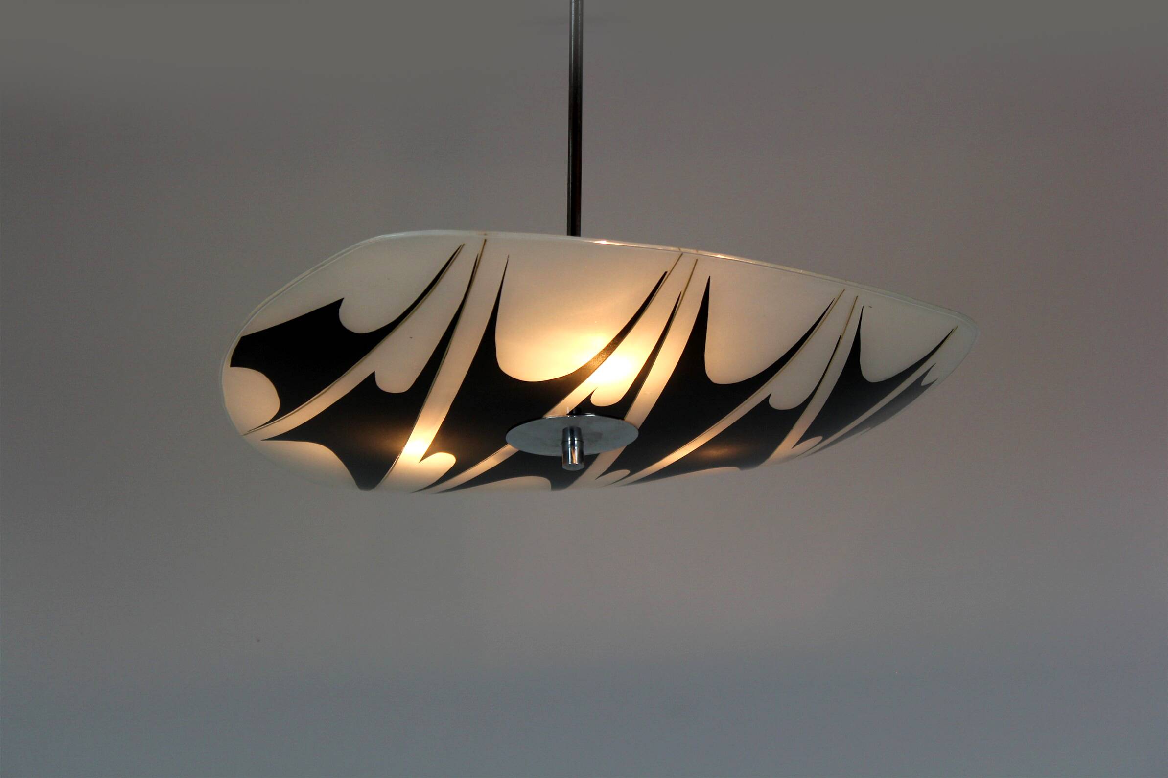 Large Vintage Czechoslovakian Opaline Glass Pendant Lights, 1970s, Set of 2