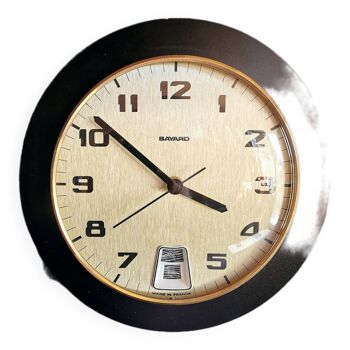 Horloge formica vintage pendule murale silencieuse ronde "Bayard noir doré"