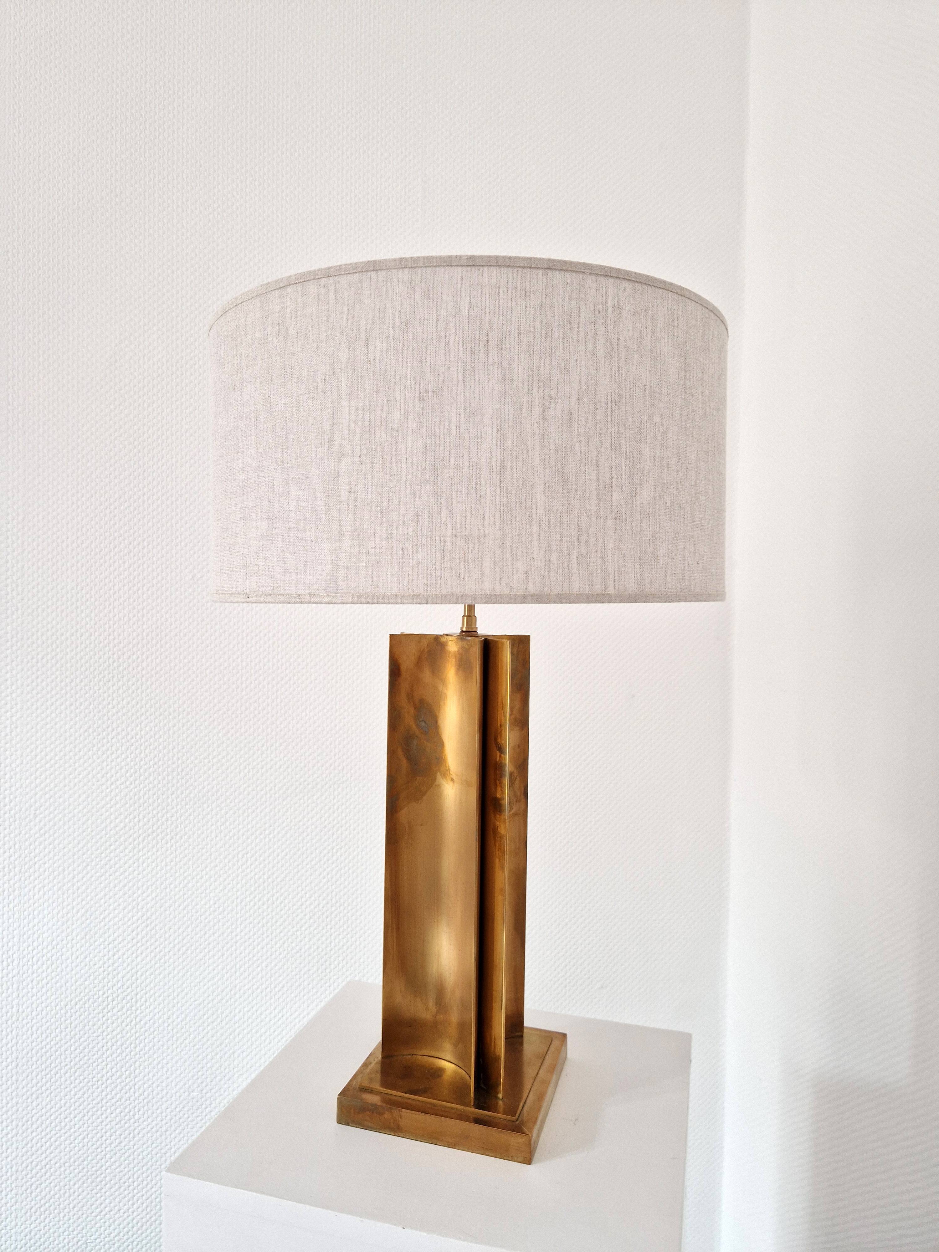 Vintage geometric brass lamp foot, Italy circa 1970