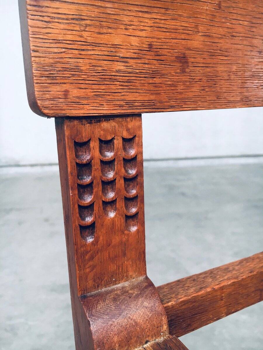 Dutch Modernist Carved Oak Side Chair, 1920s