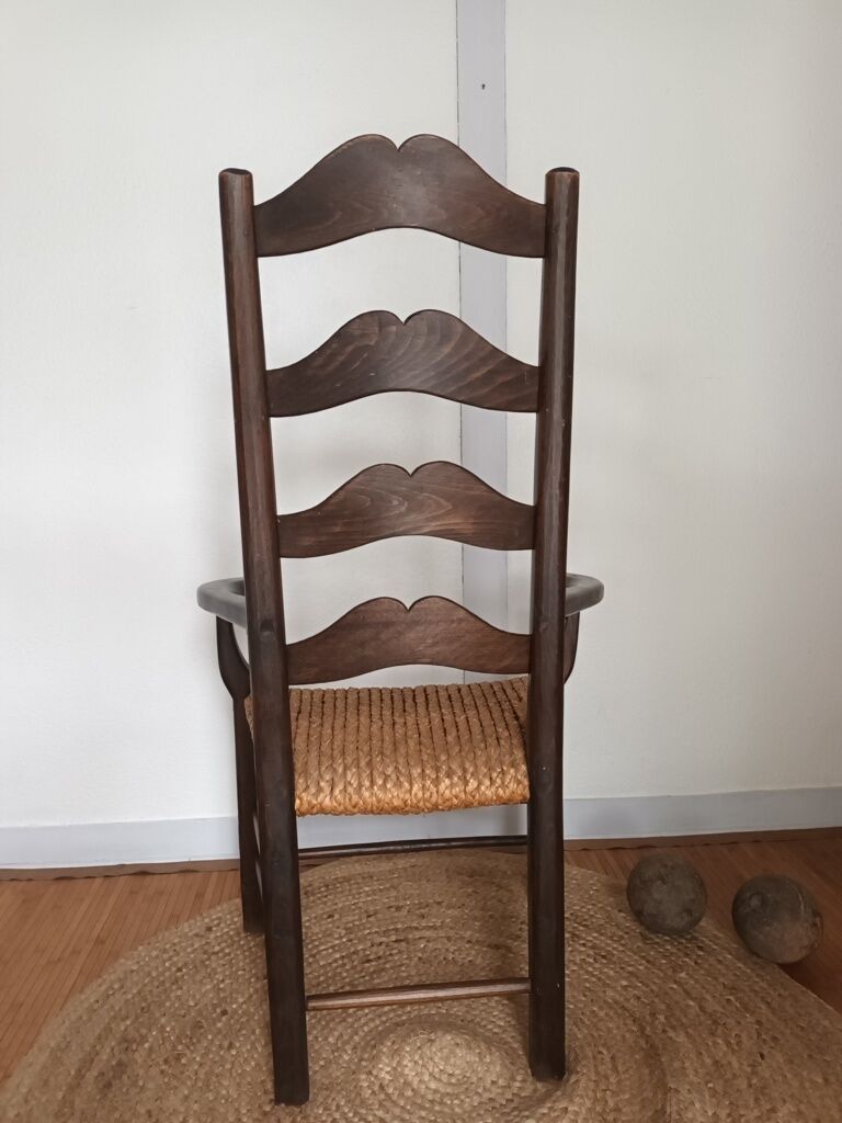 Brutalist armchair in woven straw