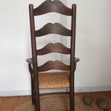 Brutalist armchair in woven straw