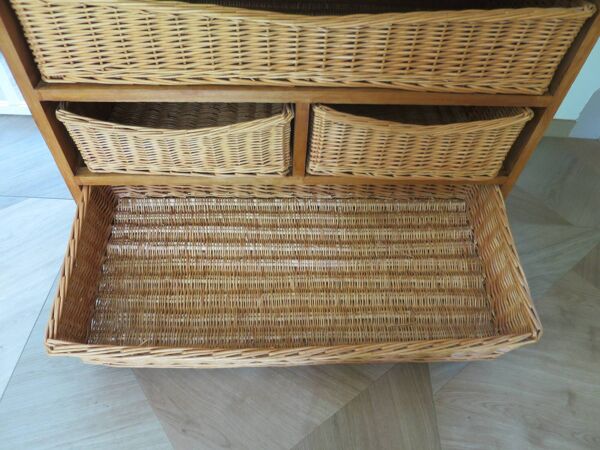 Meuble de rangement - commode bois – 8 tiroirs en osier -campagne bohême