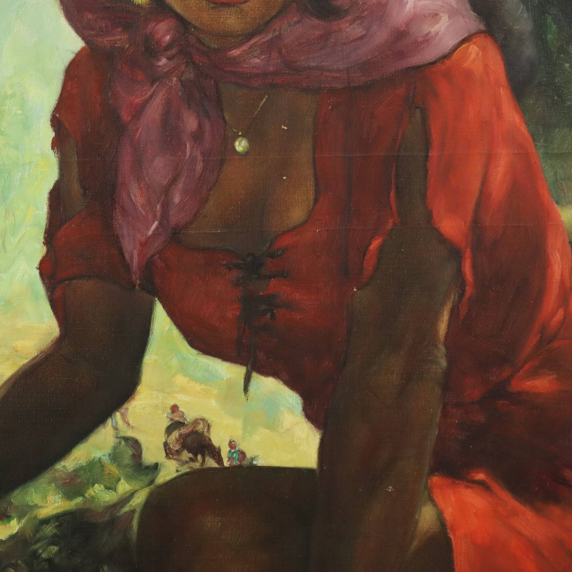 Large Painting Gypsy Young Woman Oil on Canvas 1964