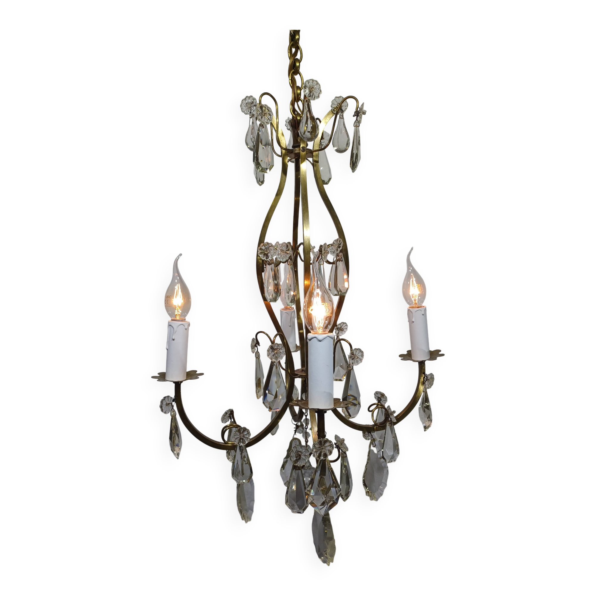 4-light bronze and crystal chandelier